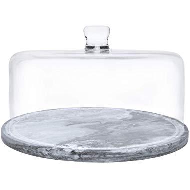 Galashield Marble Cake Stand with Glass Cover Dome