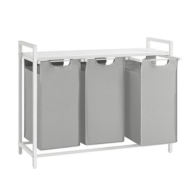 VASAGLE Laundry Hamper, Laundry Basket, Laundry Sorter with 3 Pull-Out and Removable Bags, Shelf, Metal Frame, 3 x 10 Gallons (38 L), 36.4 x 13 x 28.4 Inches, Dove Gray UBLH301W03