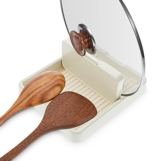 Dimeho Spoon Rest with Lid Holder Pot Lid Holder Lid and Spoon Rest Holder for Kitchen Counter Foldable Pan Lid Organizer Stand Perfect for Placing Spoons Pot lids Kitchen Gadgets Cooking Accessories