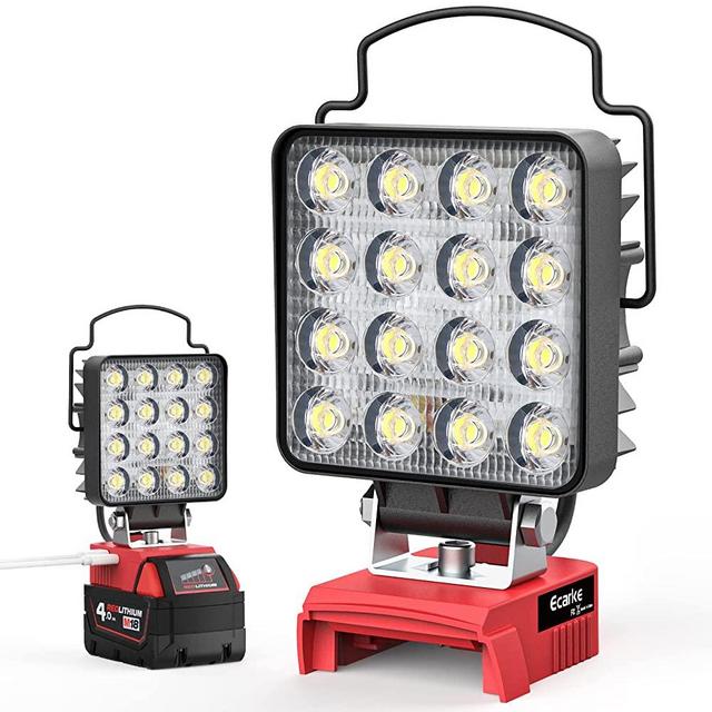 Upgraded LED Work Light for Milwaukee ,Ecarke Square 48w 4" Cordless LED Flood Work Lights, M18 18V Battery Lithium Light with Low Voltage Protection & USB&Type-C Charging Port