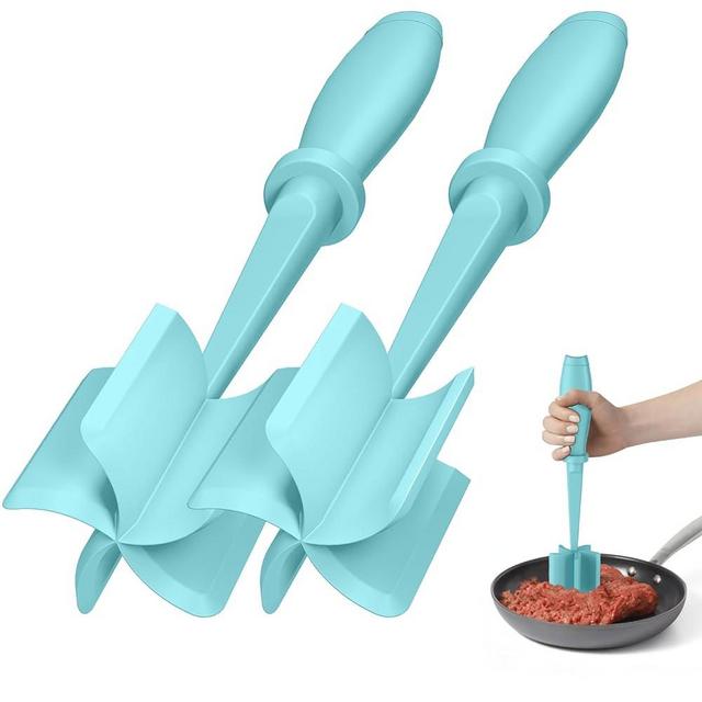 2 Pcs Meat Chopper, Upgrade Hamburger Chopper, Premium Heat Resistant Meat Masher for Hamburger Meat, Ground Beef Smasher, Nylon Meat Smasher Tool, Non Stick Mix Chopper, Hamburger Smasher Safe-Aqua