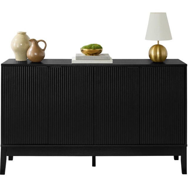 Best Choice Products 4-Door Reeded Storage Cabinet w/ Soft-Close Doors, Multipurpose Accent Furniture - Black