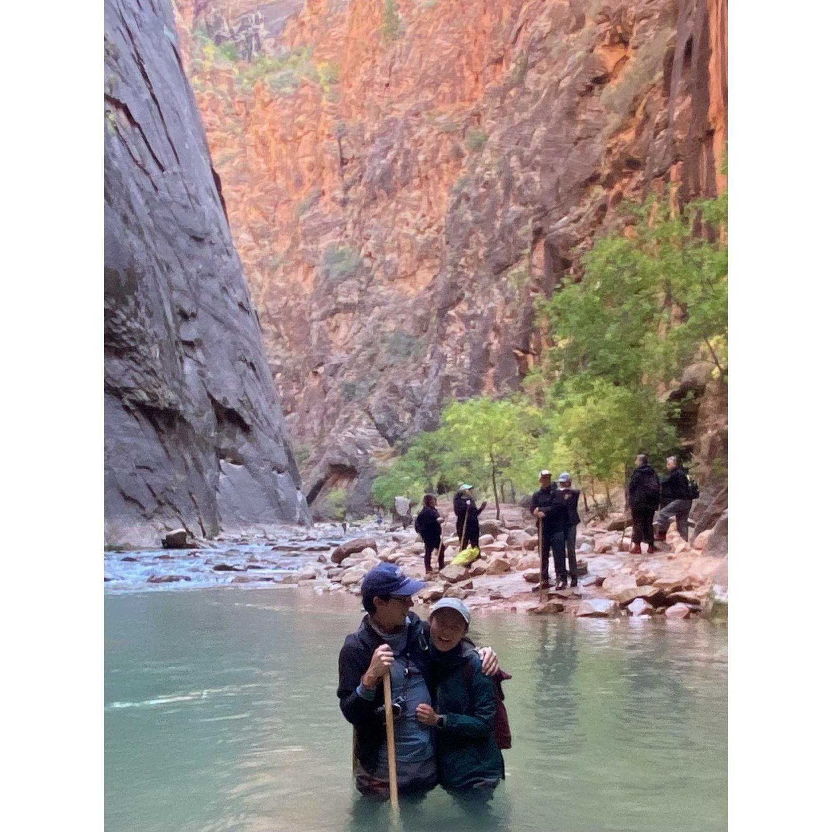 Waist-deep in the Narrows in Zion National Park