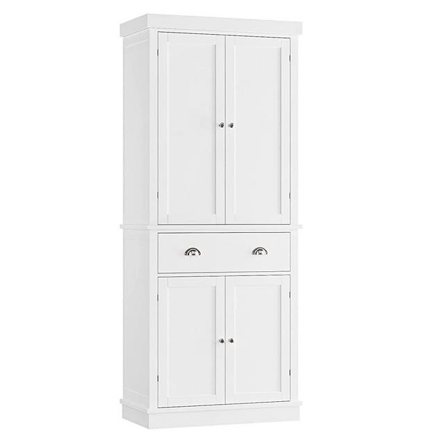 FOTOSOK 72" Kitchen Pantry Storage Cabinets with Drawer, Freestanding Cupboard with 4 Doors, Drawer, 4 Shelves, Utility Pantry Cabinet for Kitchen, Dining Room, Living Room, White