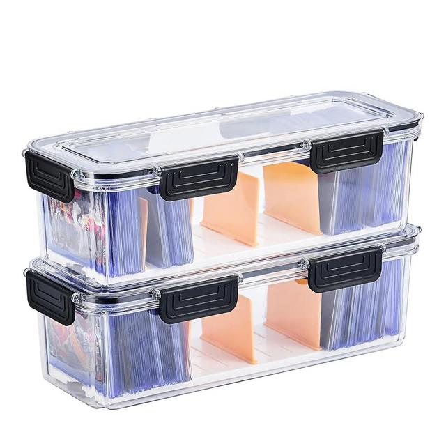 DEEIF Toploader Storage Box, Trading Card Storage Box with 5 Dividers, Hard Plastic TCG Card Storage Box for Top Loaders, Large for 165 Toploaders 650 Cards (2 Pack)