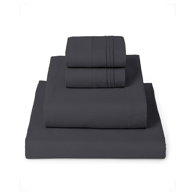 Mellanni Queen Sheets Set - 4 PC Iconic Collection Bedding - Hotel Luxury, Extra Soft, Cooling Bed Sheets - Wrinkle, Fade, Stain Resistant (Queen, Charcoal)
