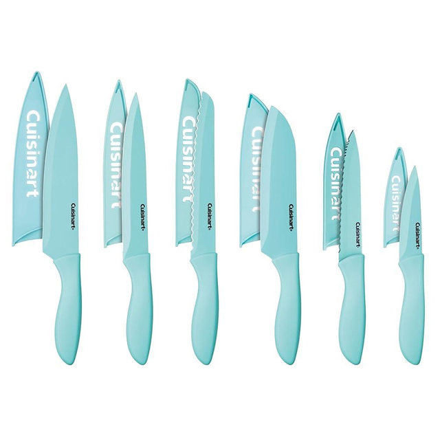 Cuisinart 12-Piece Kitchen Knife Set, Advantage Color Collection with Blade Guards, (Aqua)