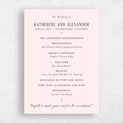 Lightest Blush, Pink Wedding Program - Dove