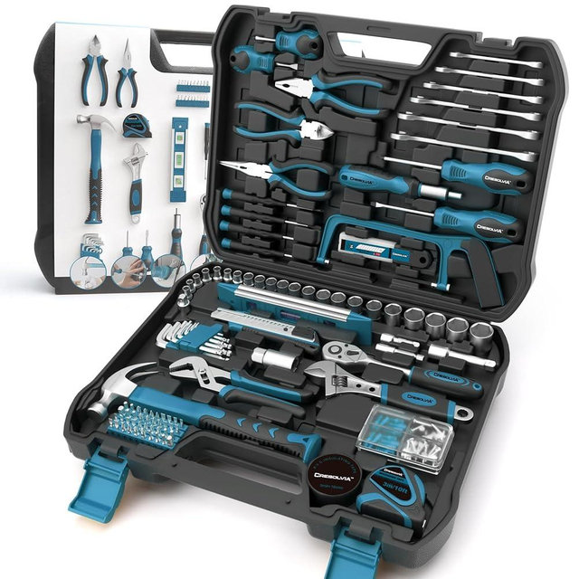 CRESOLVIA Home Tool Kit 199 Piece Basic Household Auto Repair Tool Set Car Toolbox General Hand Tool Kit for Home Men Women DIY with Plastic Toolbox (Blue and black)