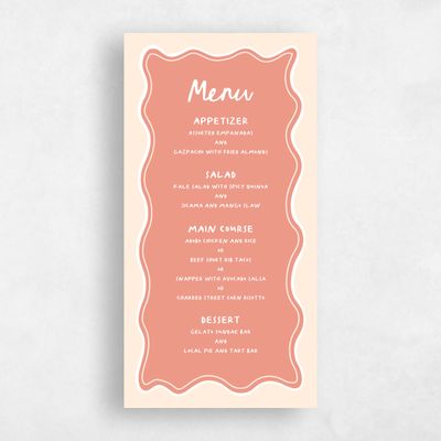 Tawny Peach, Orange Wedding Menu - Brielle