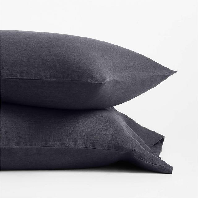 Natural Hemp Fiber Sultry Navy King Pillow Case, Set of 2