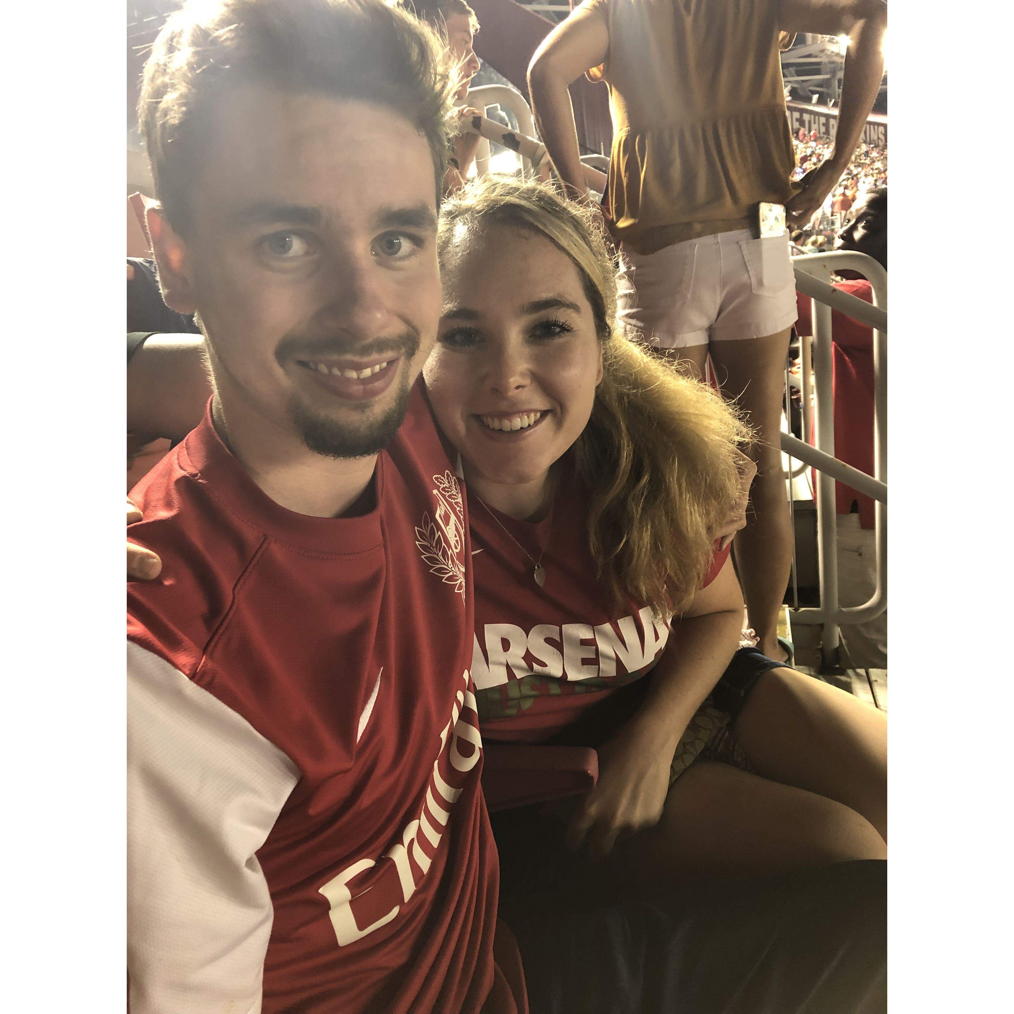 Olivia and Vince watching his beloved Arsenal play Real Madrid at FedEx Field in Landover, Maryland in 2019.