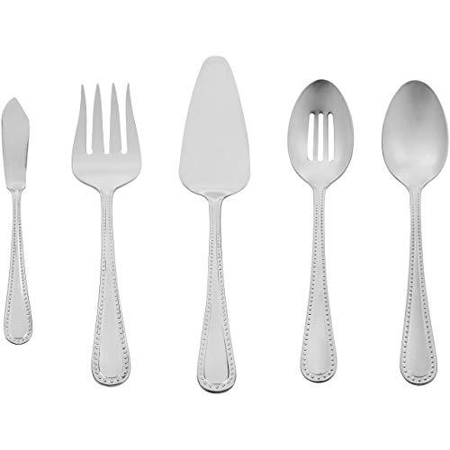 AmazonBasics 5-Piece Stainless Steel Serving Utensil Set with Pearled Edge