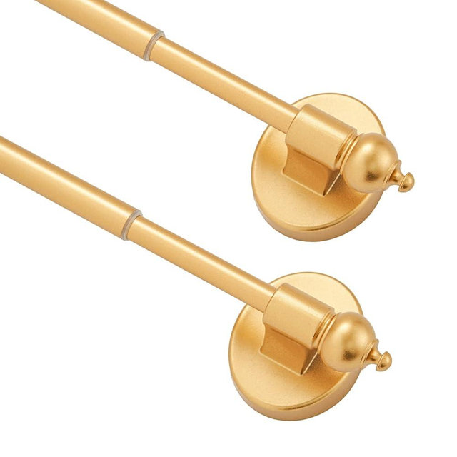 Magnetic Curtain Rods,Multi-Use Adjustable Appliance for Metal Doors,Windows,No Tools Needed，9-16 Inch，Gold，2 Pack