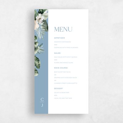 Dusty Blue Wedding Menu - Katmai
