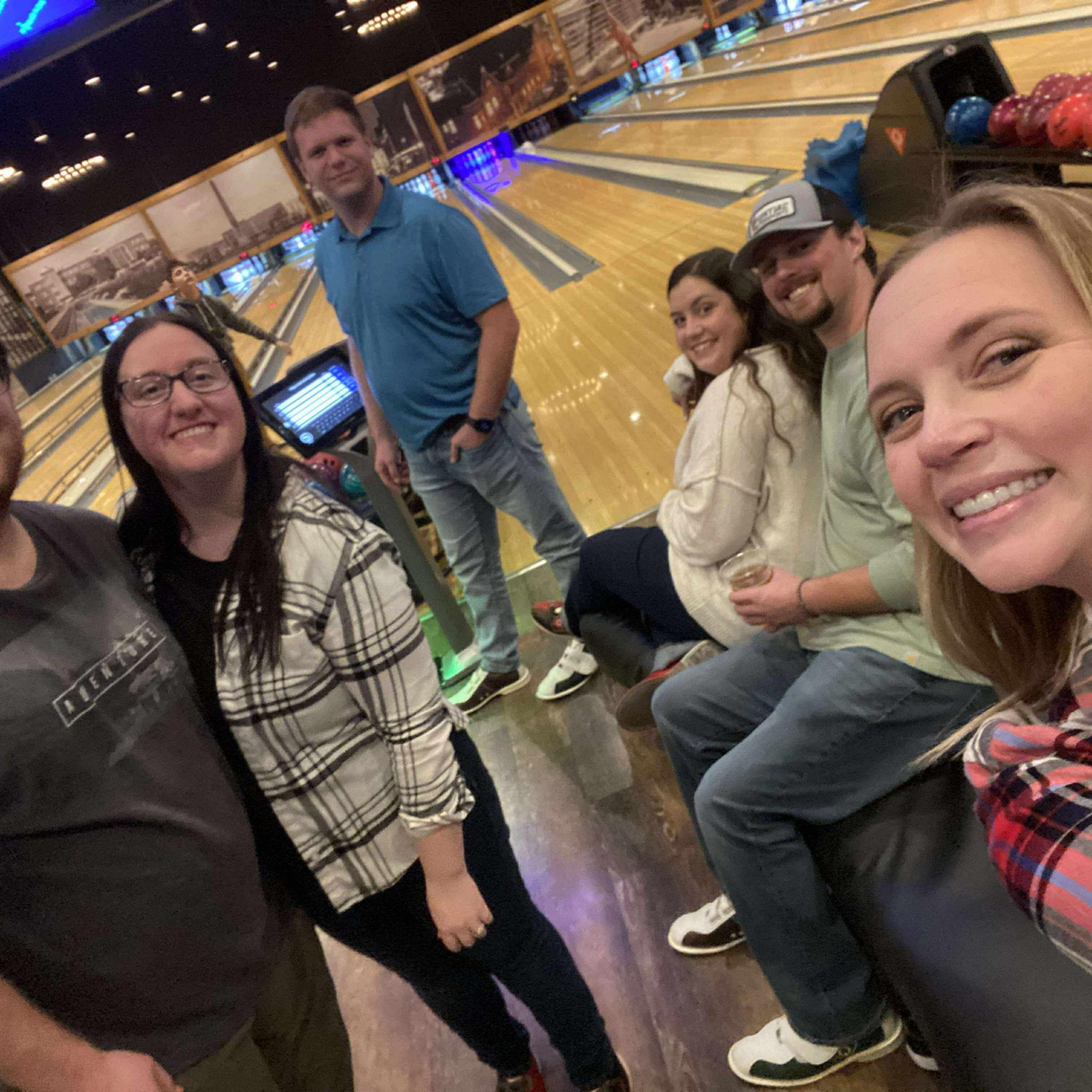 Out for a fun night of dinner and bowling with friends!