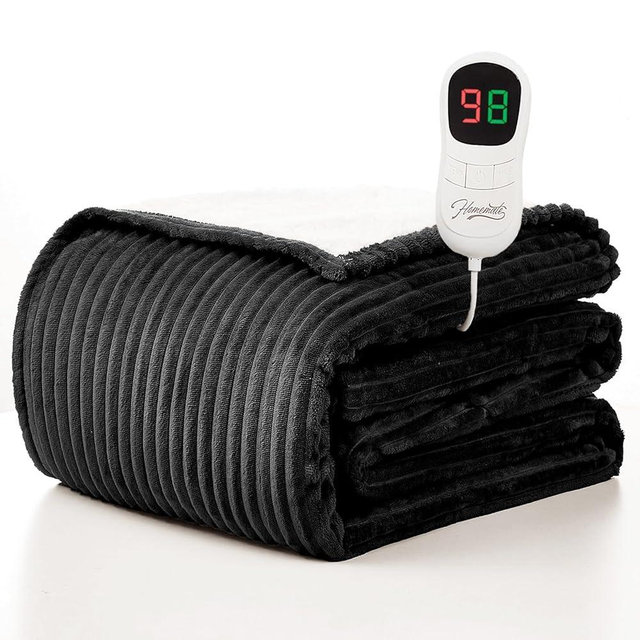 Homemate Electric Heated Blanket Twin Size - 62"x84" Heating Blanket Twin Size 1/2/4/6/8 Hours Auto-Off 10 Heat Level Over-Heat Protection Soft Flannel Sherpa ETL Certification