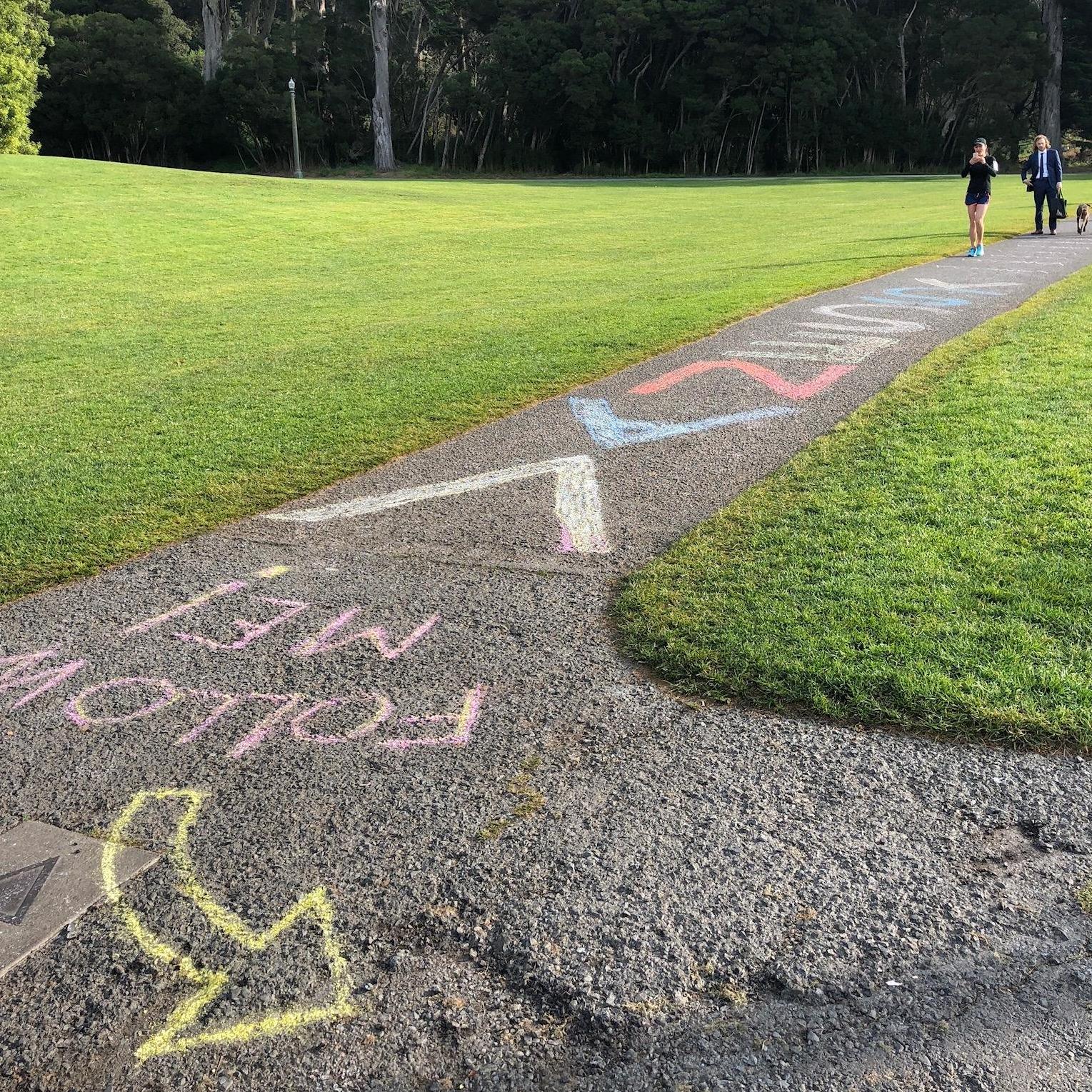 The chalk drawing to bring in Vanessa to the Shakespeare Garden.