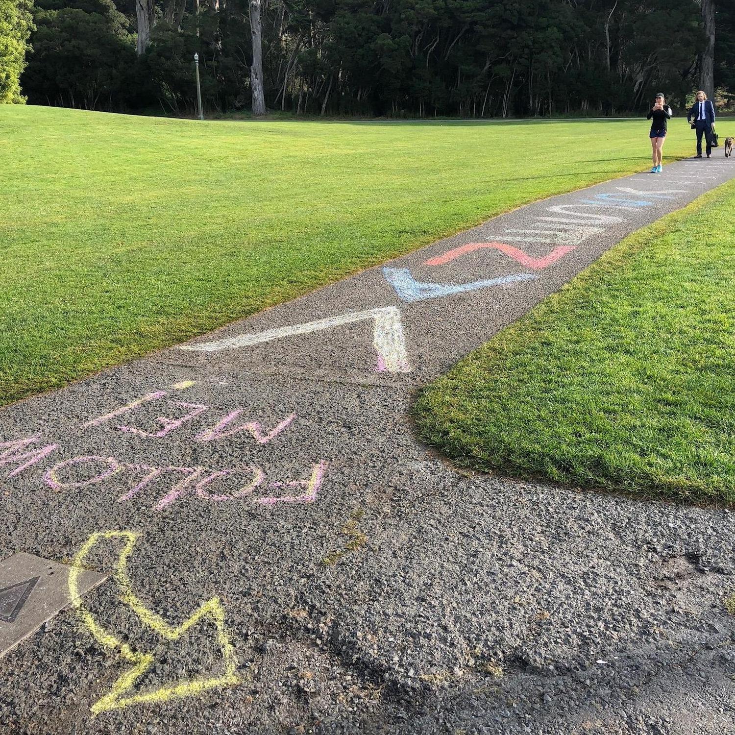 The chalk drawing to bring in Vanessa to the Shakespeare Garden.