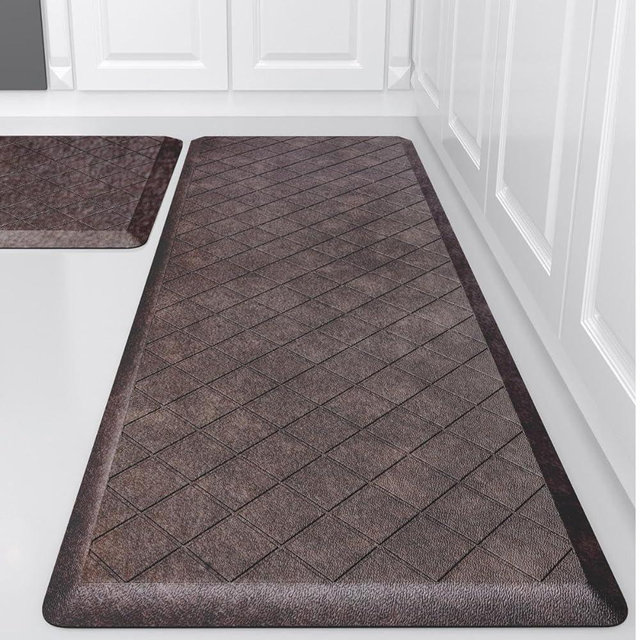 WEZVIX Cushioned Kitchen Mats, Anti Fatigue Mats for Kitchen Floor, Office & Sink & Laundry, 1/2 Inch Thick Heavy Duty Kitchen Rugs and Mats Non-Skid, Ergonomic Comfort Foam Kitchen Floor Mat, Brown
