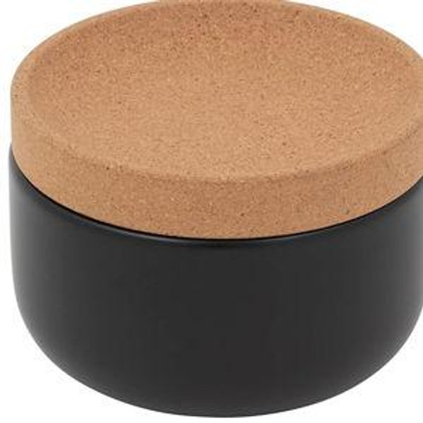 Kamenstein Ceramic and Cork Salt Pig with Easy Lift Lid for Easy Access, Black