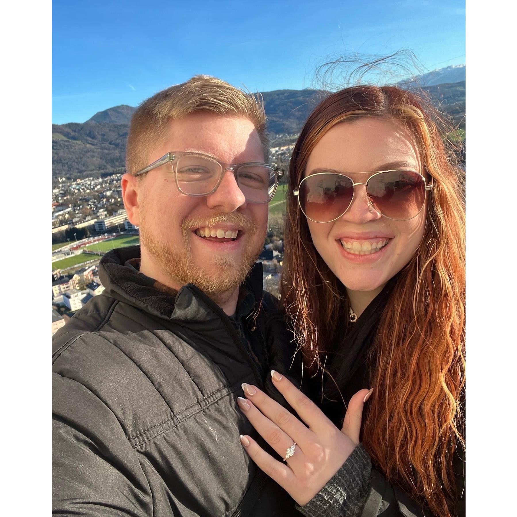 Moments after Jon proposed in Salzburg, Austria