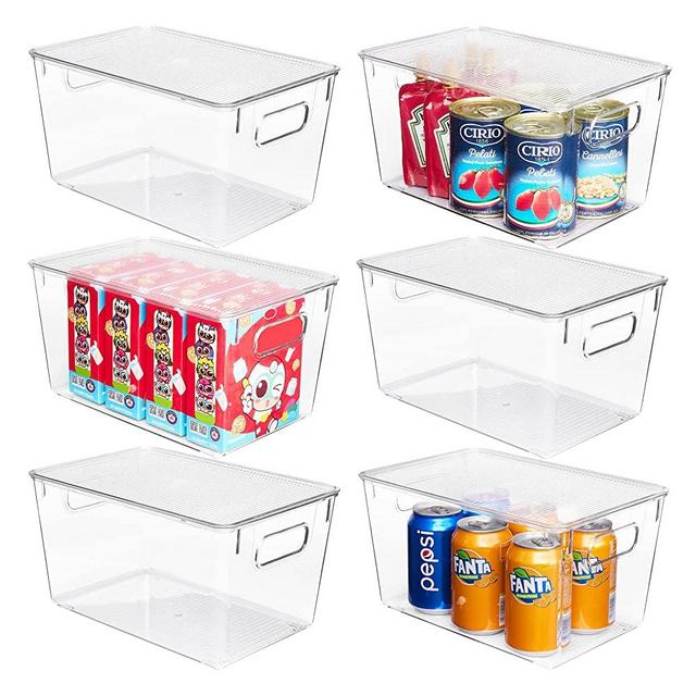 6 Pack Clear Stackable Storage Bins with Lids, Vtopmart Large Plastic Containers with Handle for Pantry Organization and Storage,Perfect for Kitchen, Fridge, Cabinet, Bathroom Organizer