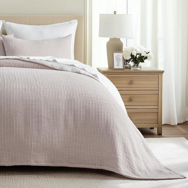 EVERGRACEHOME Cotton Gauze Full Queen Bedspread, Ultra Soft Prewashed Pick Stitch Matelassé Coverlet, Lightweight Textured Oversized Queen Quilt Bedding Set for All Season, with 2 Shams, Rosette Beige