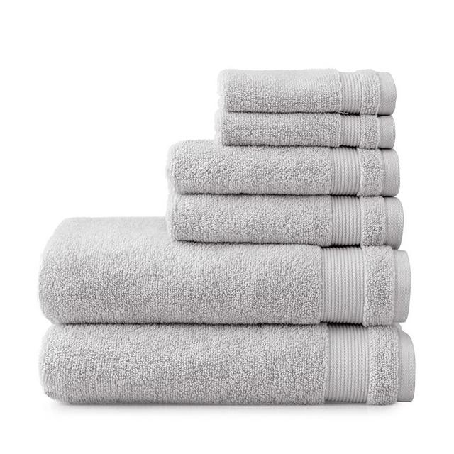 MARTHA STEWART Cotton Bath Towels Set - 6 Piece | 2 Grey Bath Towels - 2 Hand Towels - 2 Washcloths | Soft Quick Dry Bathroom Towel | Bathroom Essentials | Absorbent | Serviette | Light Gray