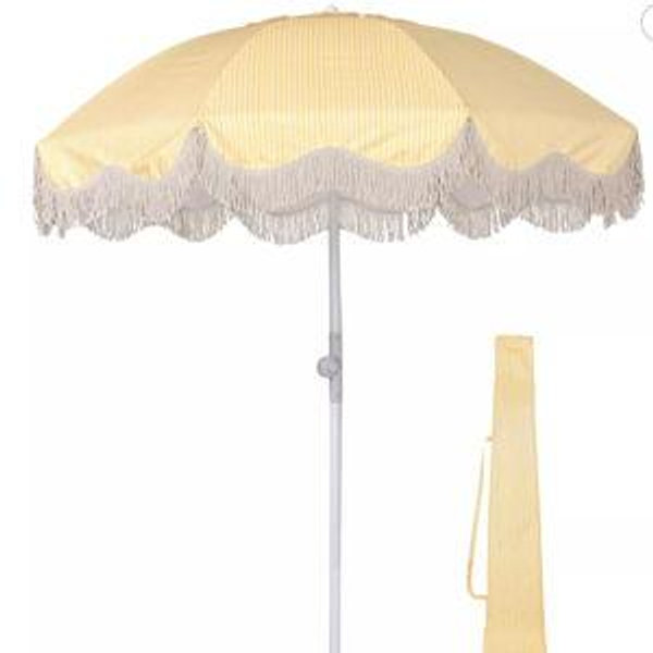 LAGarden 6Ft Fringe Patio Umbrella with Push Button Tilt Carry Bag UV30+ Outdoor Beach Yard Pool Party Deck Yellow Stripe This item is not available