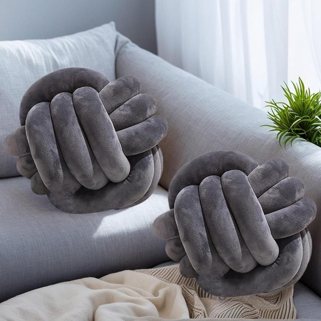Wadser 2 Pcs Knot Pillows, Dark Grey Knotted Ball Pillow Plush Throw Pillows for Bed Sofa Couch, 11" Decorative Round Pillow Cushions