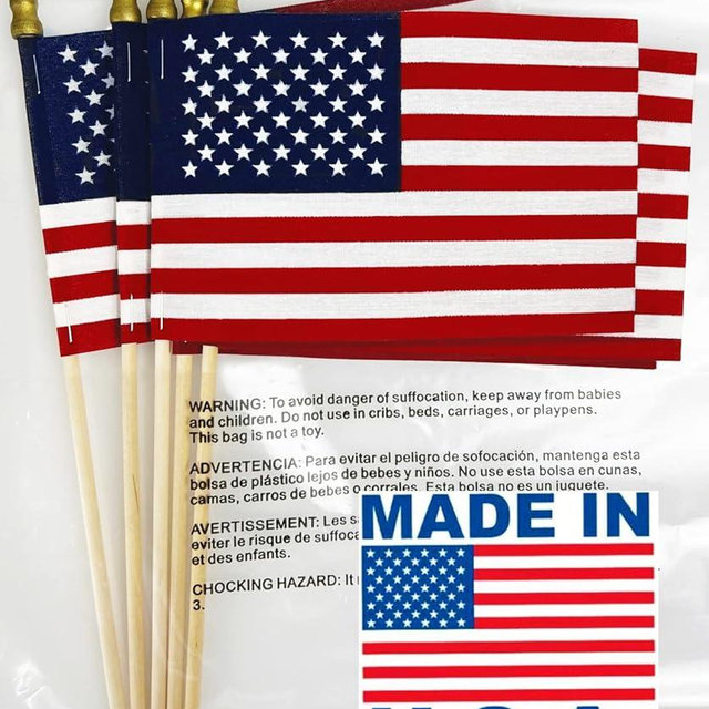 GIFTEXPRESS 12-Pack 12x18" American Stick Flags – Made in USA, Handheld with 30" Wooden Pole & Gold Spear Tip, Patriotic Grave Marker Flags for Memorial Day, 4th of July, Veterans Day, Parade Use
