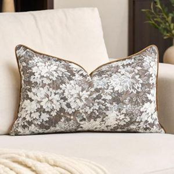Brown Neutral Floral Pillow Cover 12 x 20 Inch