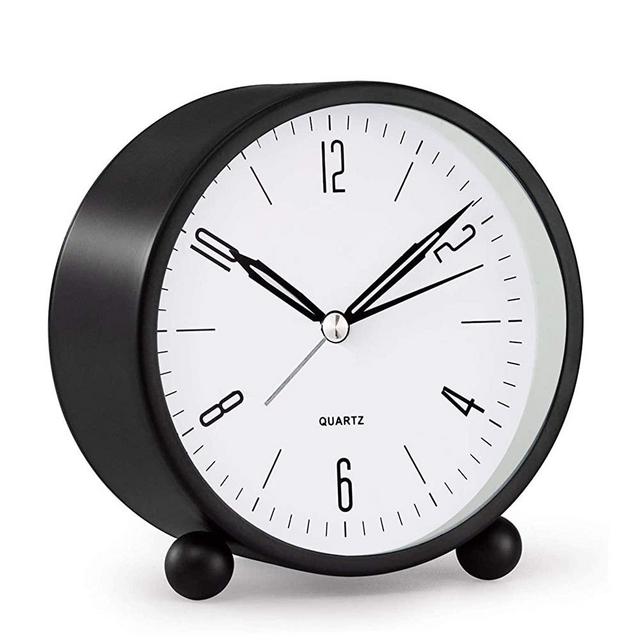 Analog Alarm Clock, 4 inch Super Silent Non Ticking Small Clock with Night Light, Battery Operated, Simply Design, for Bedroon, Bedside, Desk, Black