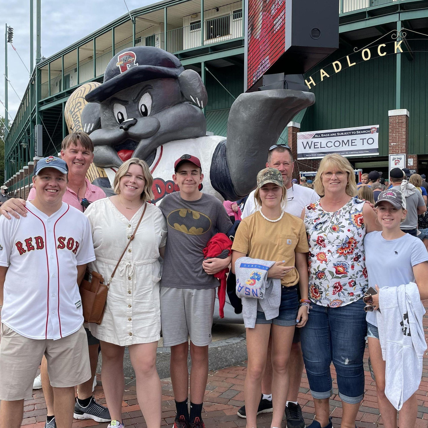 Jason, Kevin, Carol, Joshua, Karley, Uncle Scott, Auntie Rachel, & Melanie prior to a Portland Sea Dogs baseball game