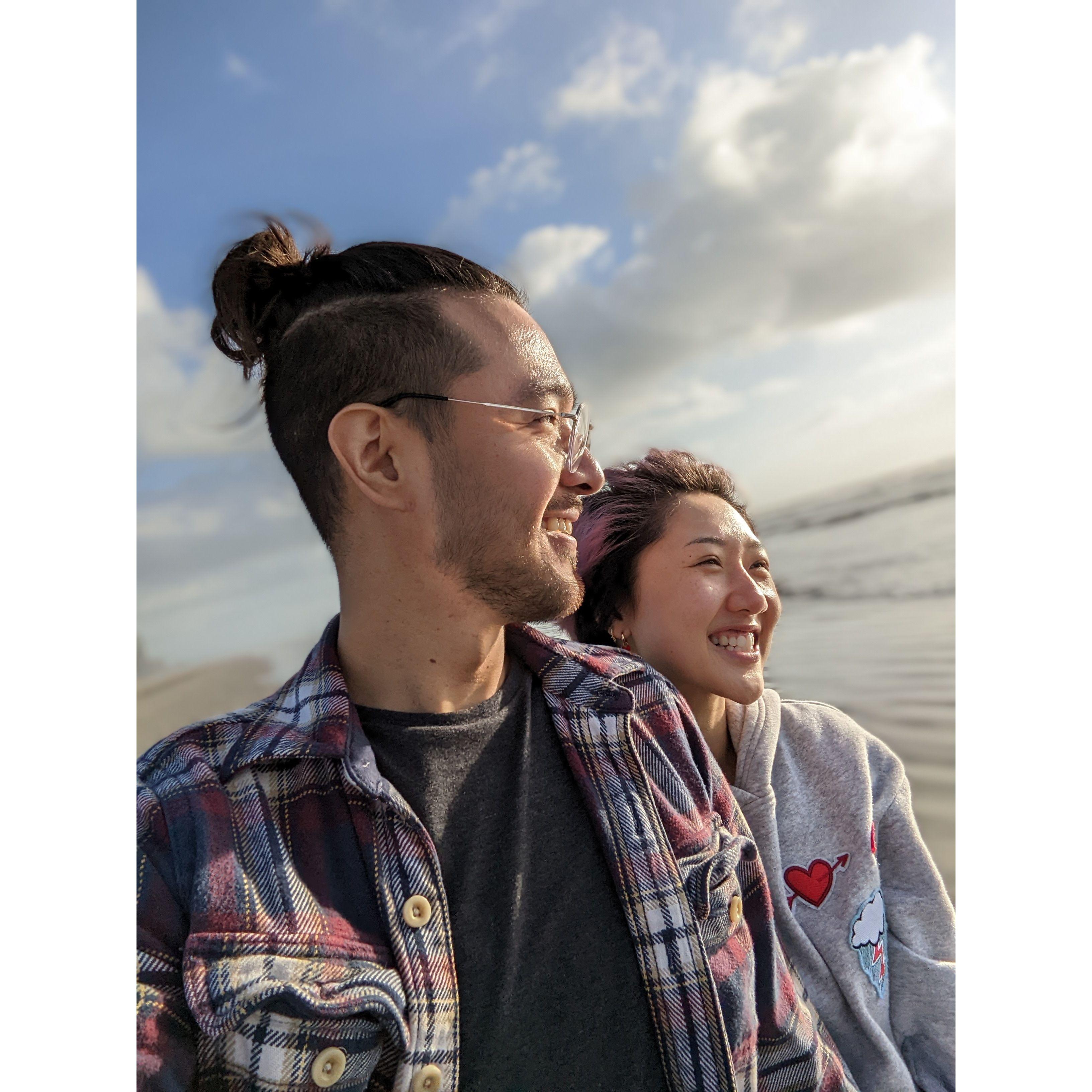 First beach trip together. Christmas morning 2021