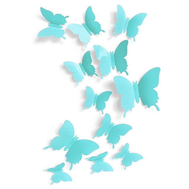 Cute Blue Butterfly Wall Decor 24 pcs, Girls Room Wall Decals, Teal Aesthetic Butterflies Stickers for Nursery Decorations, Baby Toddler Room Decor for Girls