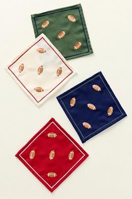 Football Linen Blend Cocktail Napkins, Set of 4