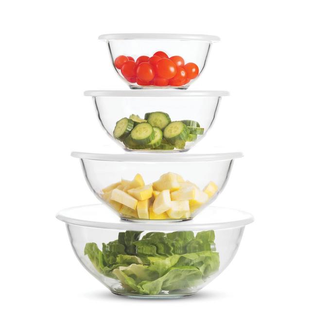 Superior Glass Mixing Bowls with Lids - 8-Piece Mixing Bowl Set with BPA-Free lids, Space-Saving Nesting Bowls - Easy Grip Stable Design for Meal Prep Food Storage -Glass bowl For Cooking, Baking