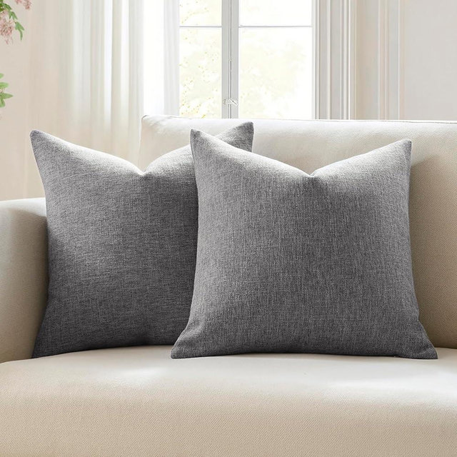 Meekio Set of 2 Charcoal Gray Pillow Covers 20 x 20 Inch Decorative Throw Pillow Covers Linen Pillow Covers for Sofa Couch Décor