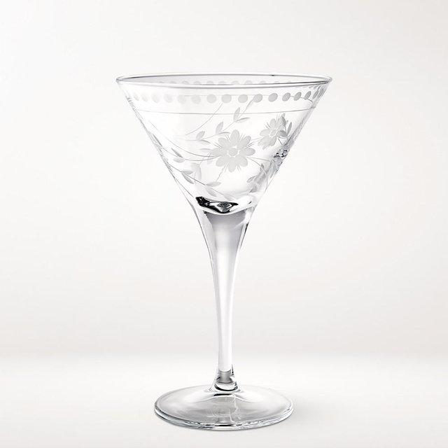 Vintage Etched Martini Glasses, Set of 8, Clear