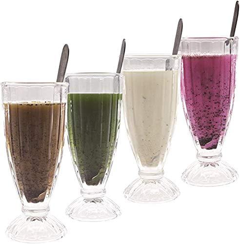 Fountain Shoppe Classic, Milk Shake, Ice Cream Soda Glass, JUMBO SIZE15.5-Ounce, Clear With Long Stainless Steel Spoons 4 PACK By Chefcaptain (15.5 OZ)
