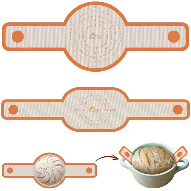 HOTEC Silicone Bread Sling for Dutch Oven - 2 Pack Non-Stick Baking Mat with Long Handle Easy to Transfer Sourdough Bread, Reusable Heat Resistant to 500°F/260°C Dutch Oven Liners Baking Supplies