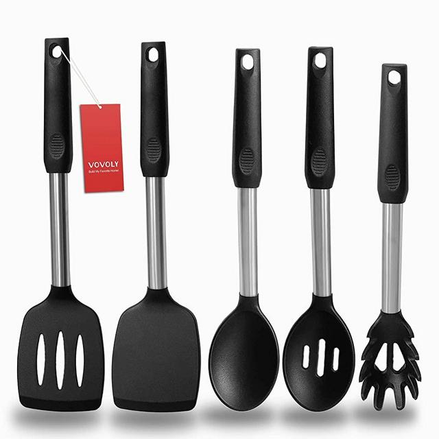 Stainless Steel Measuring Cups and Spoons Set of 10 Piece, Nesting Metal Measuring  Cups Set with Soft Touch Silicone Handles for Dry and Liquid Ingredients,  Cooking & Baking (Black) 