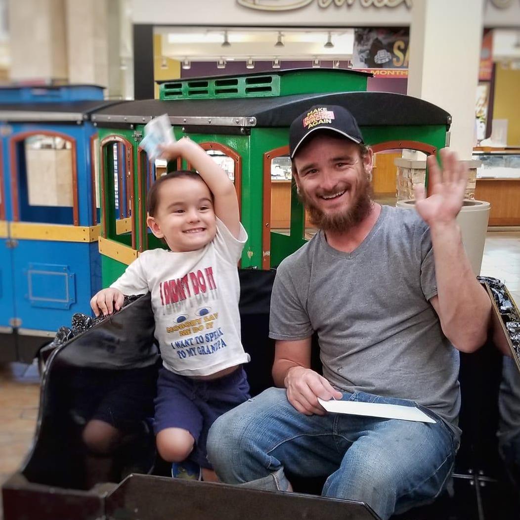 Mr. O accompanied by Daddy on his birthday train ride @ The Mall of Victor Valley. Photo courtesy of Steven Widney.