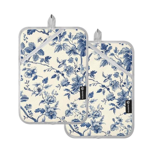 DUOBU pot holders Set of 2 Blue White Chinoiserie Floral Hot Pads for kitchen Heat Resistant Potholders Sets for Kitchen and Baking 7x9.8in