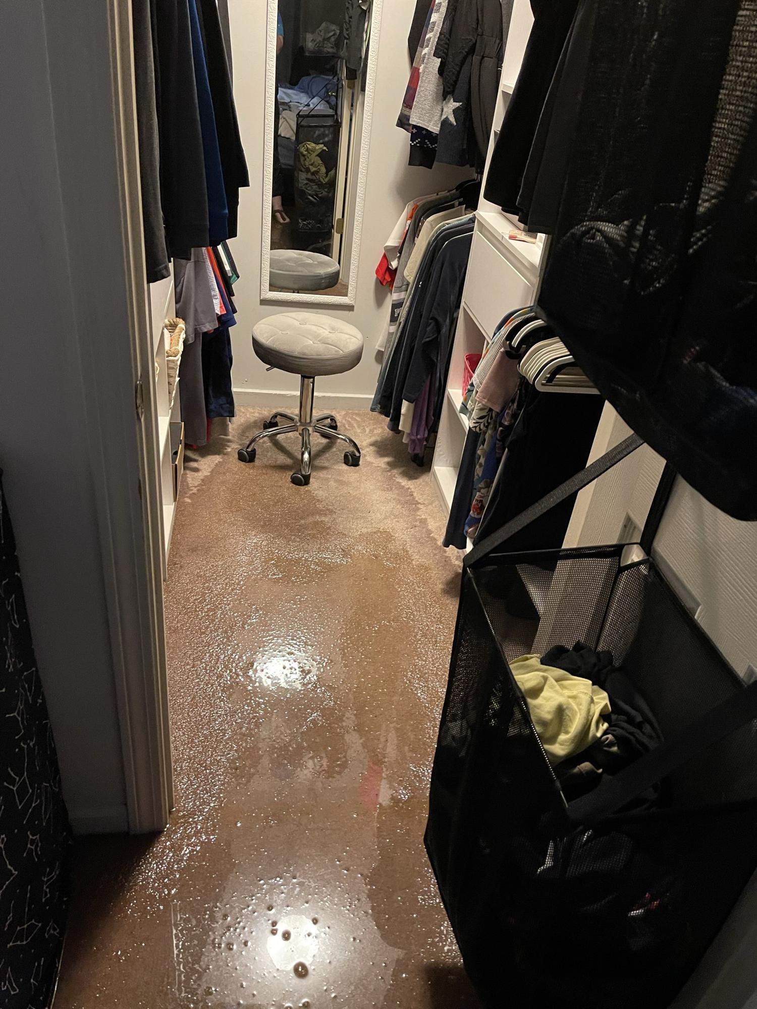 Master bedroom closet, water damage