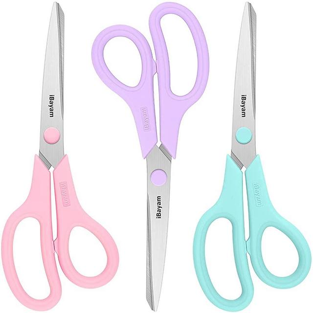 Scissors, iBayam 8" Multipurpose Scissors Bulk 3-Pack, Ultra Sharp Blade Shears, Comfort-Grip Handles, Sturdy Sharp Scissors for Office Home School Sewing Fabric Craft Supplies, Right/Left Hand