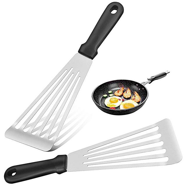 Fish Spatula, 2 PCS Spatula for Cooking Flexible Stainless Steel Spatula with Non-slip Plastic Spatula Handle Heat Resistant Spatulas for Cooking Tuna, Fillets, Eggs, Frying and Grilling 12.4’’x3.3’’