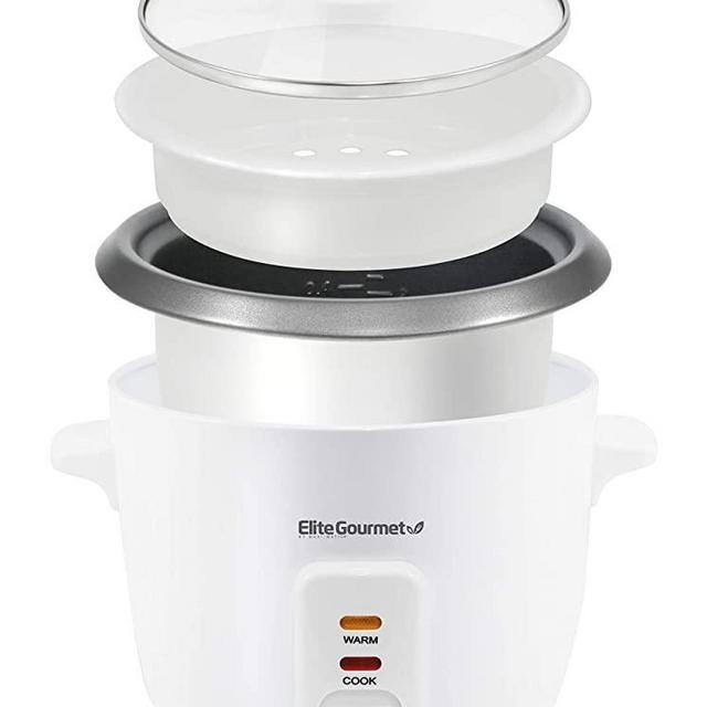 Elite Gourmet ERC-006NST Maxi-Matic Electric Rice Cooker with Non-Stick Inner Pot Makes Soups, Stews, Grains, Cereals, Keep Warm Feature, 6 Cups Cooked (3 Cups Uncooked), White